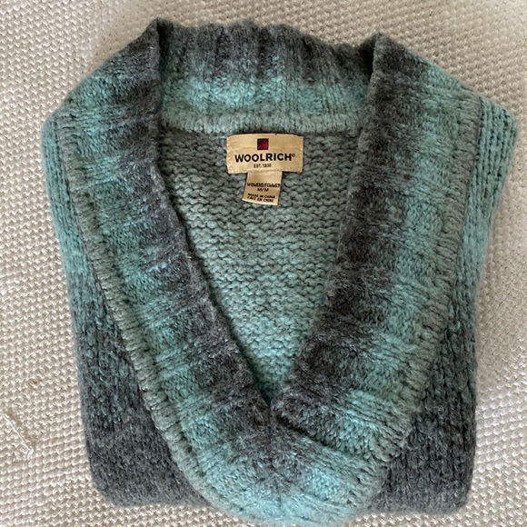 Woolrich women’s v-neckline knit slouchy ombré turquoise/grey sweater Size M - Picture 17 of 17